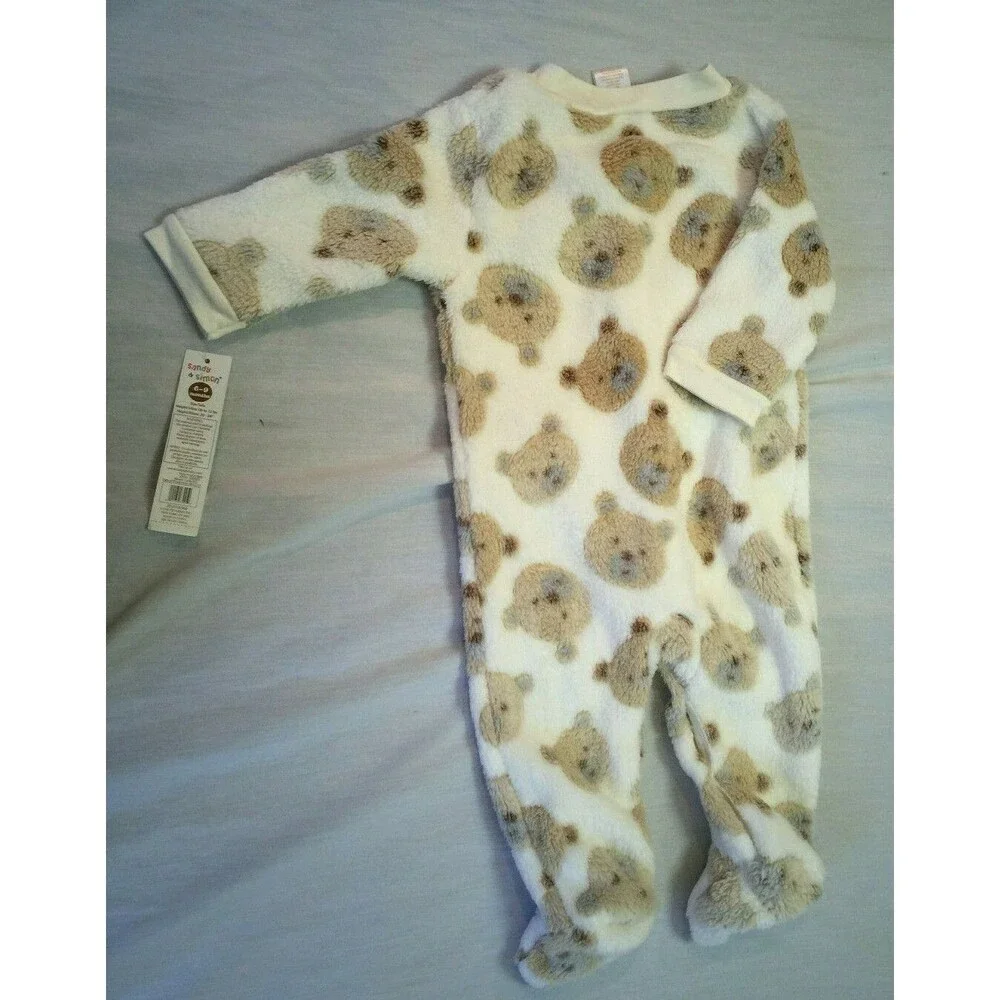 NWT SANDY SIMON BOYS GIRLS FUZZY BODYSUIT SLEEPER SIZE 6-9 MONTHS